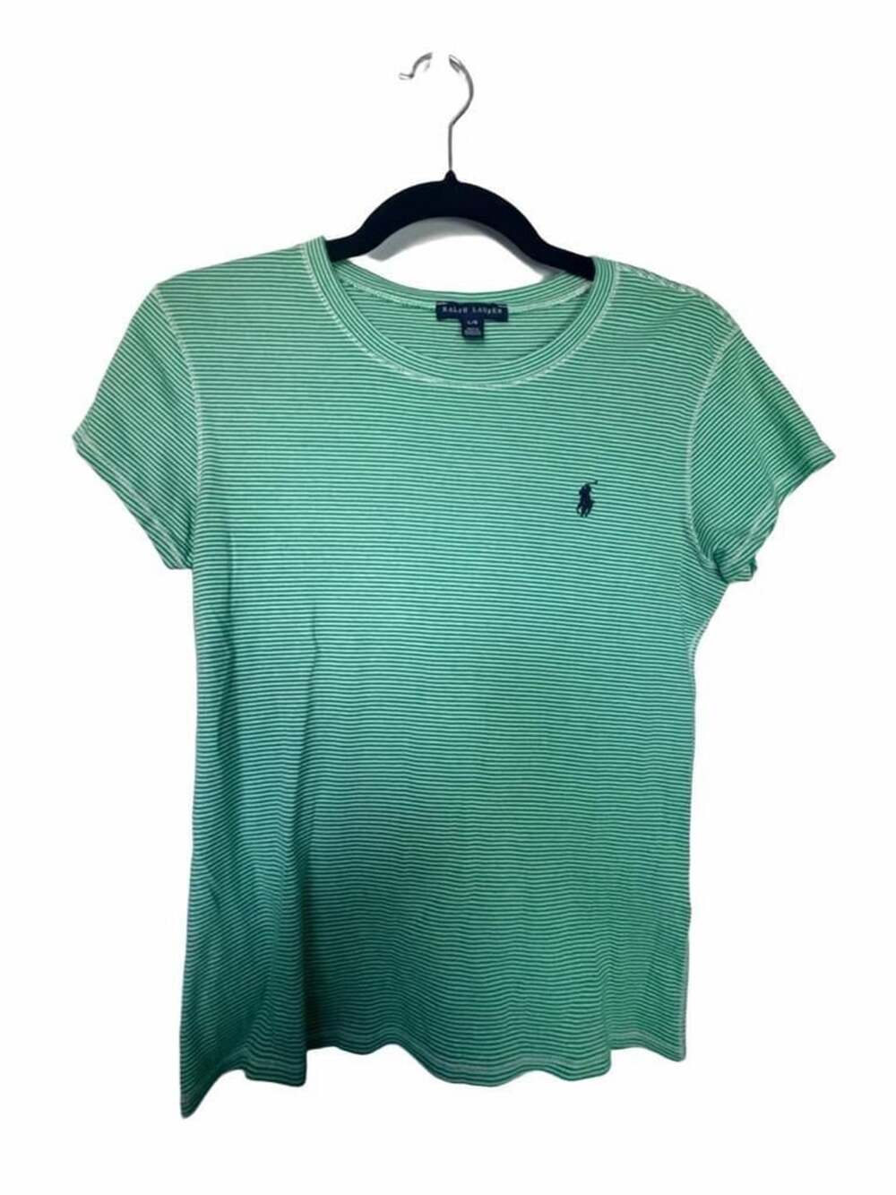 Polo Ralph Lauren Women's Green and White Striped Short Sleeve Size L_184